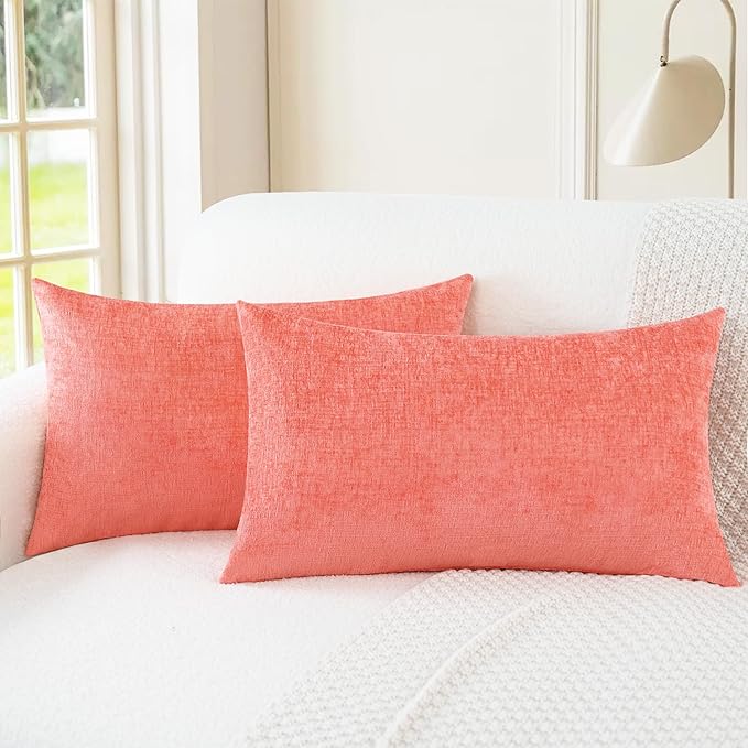 CaliTime Decorative Couch Throw Pillow Covers 26 X 16 Inches Living Coral | Pack of 2, Cozy Chenille Cushion Cases for Sofa Bed Living Room Farmhouse Home