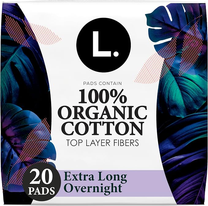 Ultra Thin Pads for Women, Organic Cotton Top Layer, Extra Long Overnight Absorbency, Menstrual Pads with Wings, Made Without Synthetic Pesticides and Fragrances, 20 Count