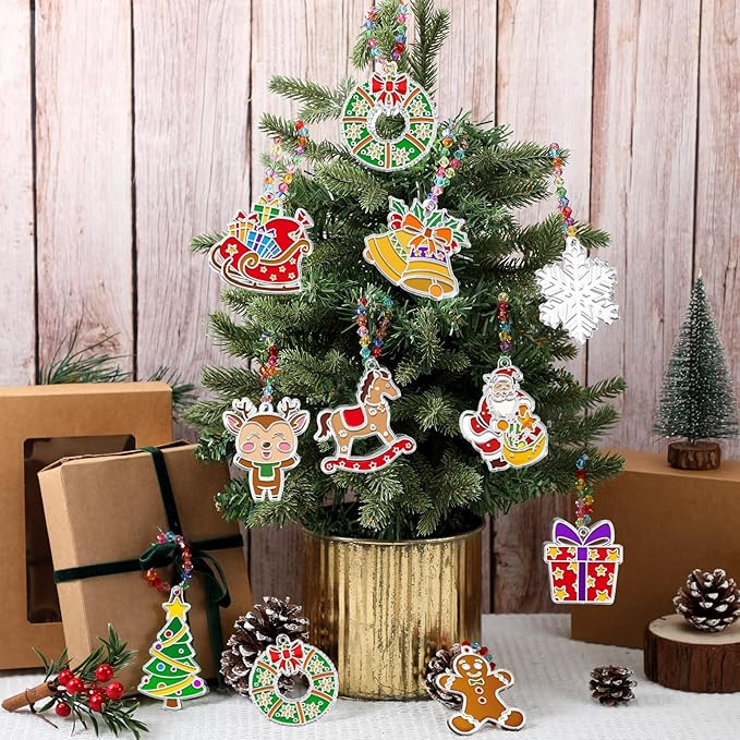 30 Sets Christmas Suncatchers Window Art Kits Xmas Santa Claus DIY Sun Catchers Crafts Bulk Paint Your Own Window Ornaments for Boys Girls Classroom Party Birthday Activity Home Decor