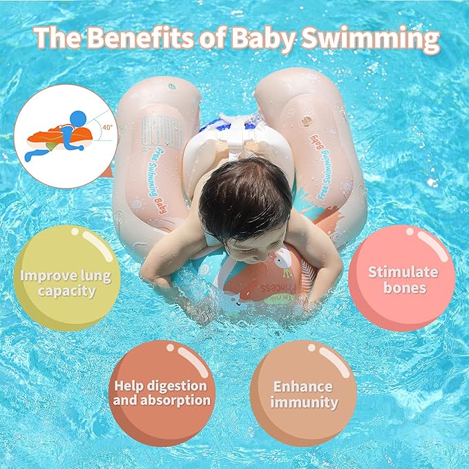 Free Swimming Baby Inflatable Baby Swim Float with Sun Canopy Size Improved Infant Pool Floaties Swimming Pool Toys for The Age of 3-36 Months (Pink, Small)