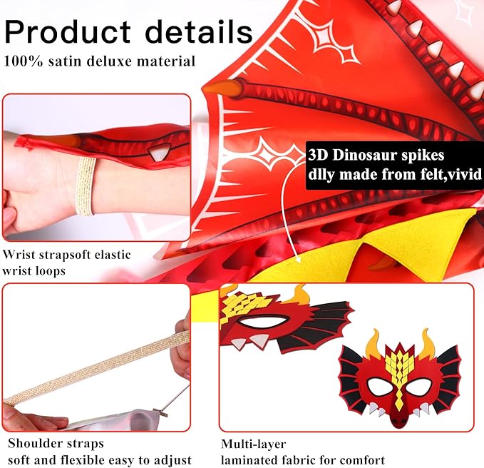 D.Q.Z Toddlers Dragon-Wings Costume for Kids Dinosaur Toys Gifts for 4 Years old Boys Girls Birthday Dress Up Party