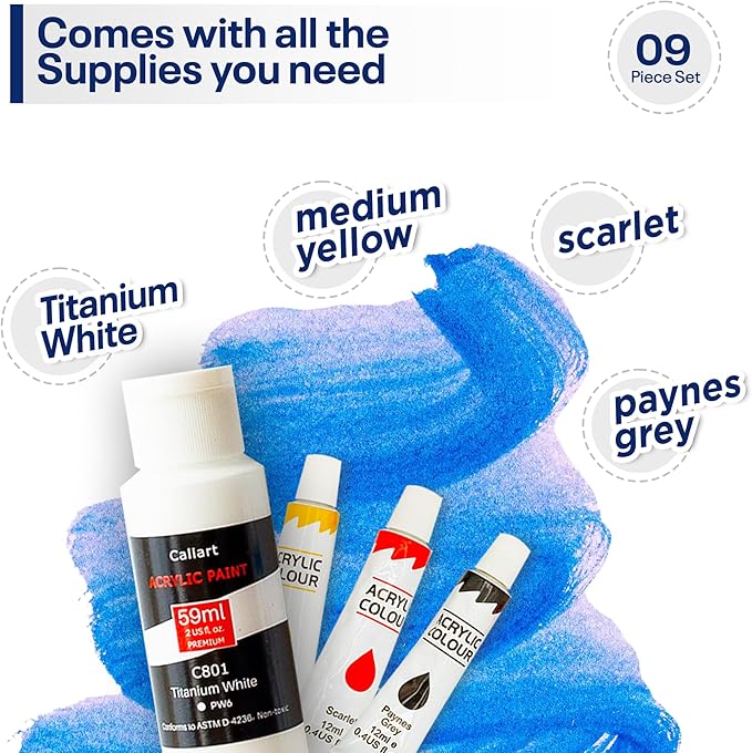 Painting4Real DIY Painting Class Kit for Adults with Video Tutorials: Learn to Paint Cardinal – How to Paint with Acrylics – Painting & Art Supplies – 9 Piece Acrylic Paint Set