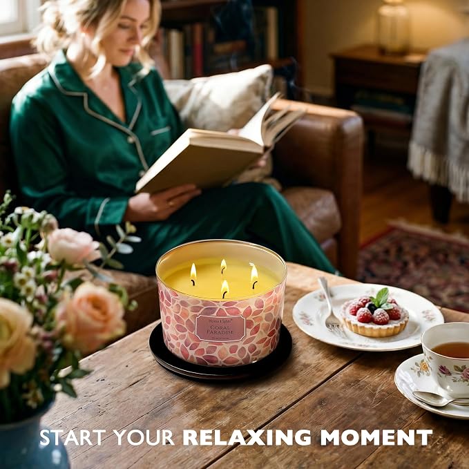 HomeLights Coral Paradise Scented Candles | 18oz Soy Candles Bohemian Natural Textures 4-Wick Large Candle Jars | Ideal Candle Gifts for Events, Home Decor Stress, Relief & Relaxation
