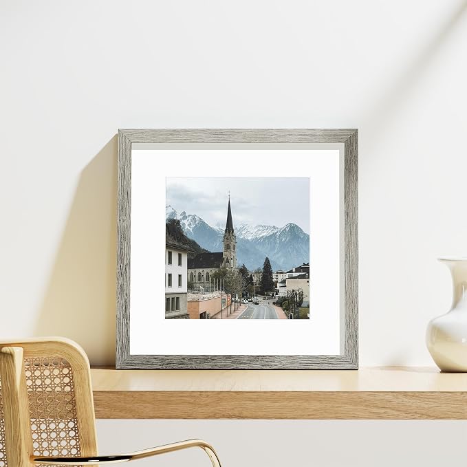 Vittanly 12x12 Picture Frames Set of 9 for Wall Mounting, Grey | Display Pictures 8x8 with Mat or 12x12 without Mat for Wall Mounting, Square Photo Frames for Home Decor, Engineered Wood