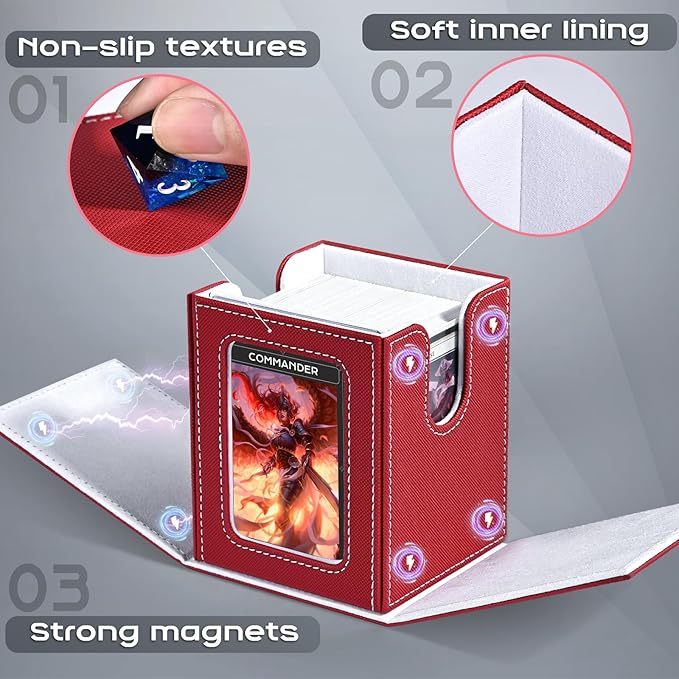 ZLCA MTG Deck Box with Commander Window Display, Trading Card Storage Box Holds 100 Double-Sleeved Cards Suitable for TCG/CCG/PTCG/EDH/Magic/Sport Cards (Red&White)