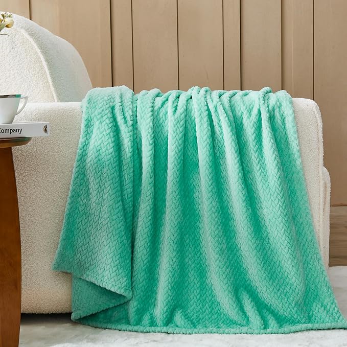 NEWCOSPLAY Fleece Leaves Pattern Throw Blanket, Aqua, 50"x60" | Super Soft Throw Blanket, Lightweight Cozy Bed Sofa Blanket, Premium Silky Flannel Fleece, Travel Blanket for All Season Use