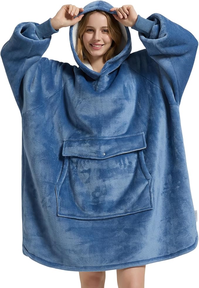 Krifey Wearable Blanket Hoodie, Oversized Sherpa Fleece Sweatshirt with Giant Pocket, Birthday Gifts for Women, Mom, Sister, Calm Sky Blue