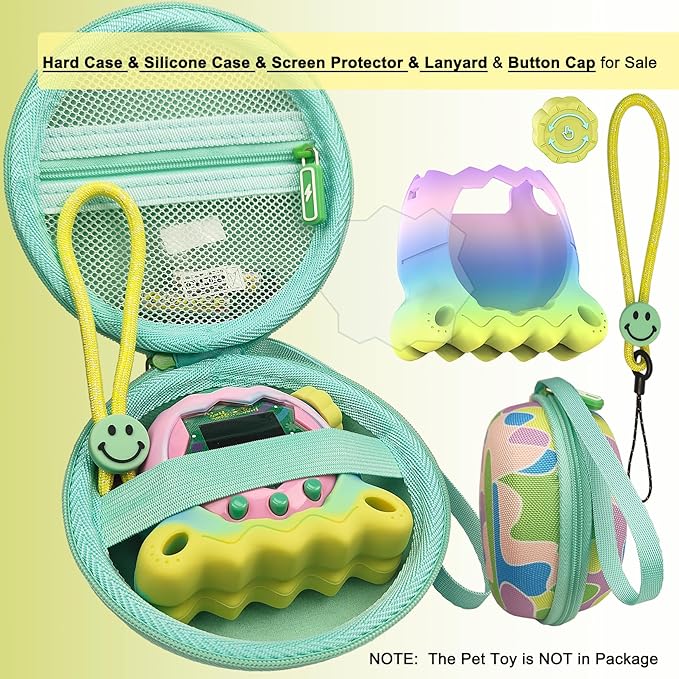 JCHPINE Hard Case and Silicone Cover for Tamagotchi Paradise Electronic Pet, Protective Cases for Tamagotchi Paradise with Screen Protector and Lanyard (Rainbow)