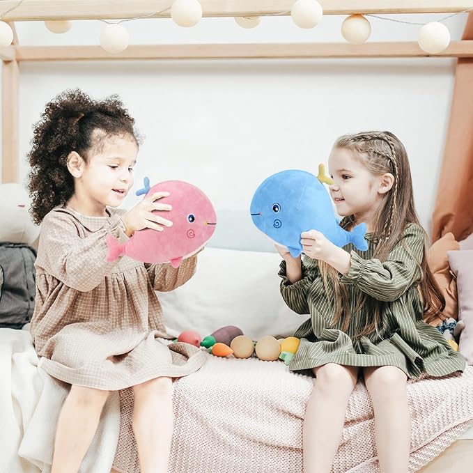 Squirting Whale Stuffed Animals Plush Pillow Cute Soft Cotton Plushies Pillows Kawaii Whale Toy Decor Gifts for Kids Boys Girls Adults (Blue, 10 Inch