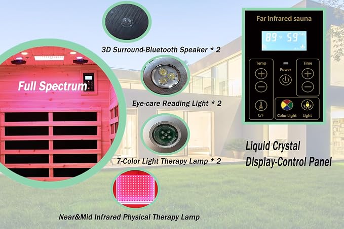 LTCCDSS Full Spectrum Outdoor Infrared Sauna 2 Person, Fir Wood Far Infrared Low EMF Sauna Room for Home, Withstand Outdoor Temp -5℉-104℉| Chromotherapys-Bluetooth Speakers