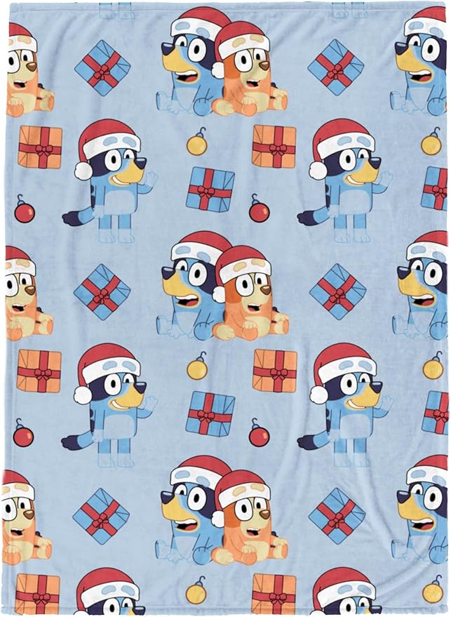 Jay Franco Kids Christmas Plush Throw Blanket – 50x70 Inches Soft & Cozy Fleece Throw for Holiday Bedroom & Couch Décor, Official Licensed Product, Blue - Bluey