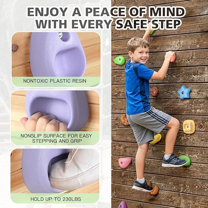 TOPNEW 24PC Kids Climbing Holds, Climbing Rocks for Play Set, Swingset - Adult Rock Wall Holds with Mounting Hardware for Indoor Outdoor Climbing Wall, Pastel Color