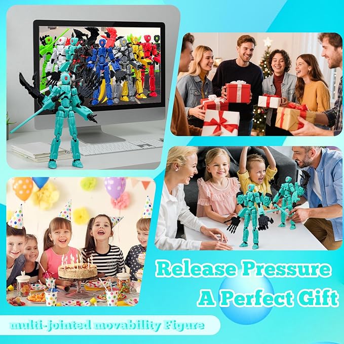 5.5Inch T13 Action Figure Assembly Completed, T13 3D Printed Action Figure Multi-Jointed Movable Robot Set,Collectors Desktop Decorations for Game Lovers Toys (Cyan)