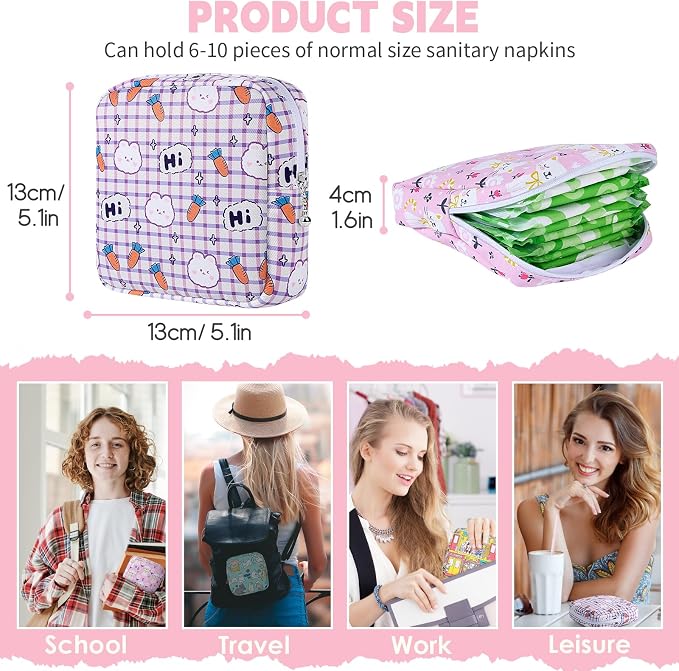 Period Bag Pouch Soft Cloth Sanitary Napkin Storage Bag Portable Menstrual Pad Pouches Tampon Holder for Purse First Period Kit for Girls 9-12 (Black Striped Dog)