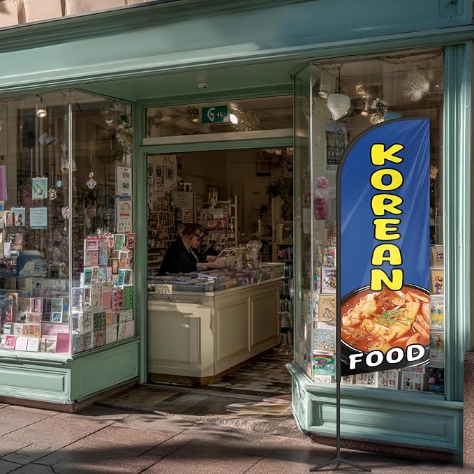 Korean Food Feather Flag for Storefronts Fairs,6 FT (Flagpole Not Included) | Business Advertising Flag