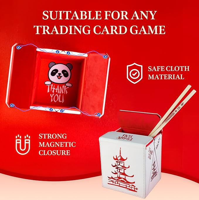 SleeveChief - China To Go! Trading Card Deck Box | vegan leather & Holo Design | MTG commander deck box & for ALL other trading card games | fits 100 double Sleeved Cards - for TCG Enthusiasts