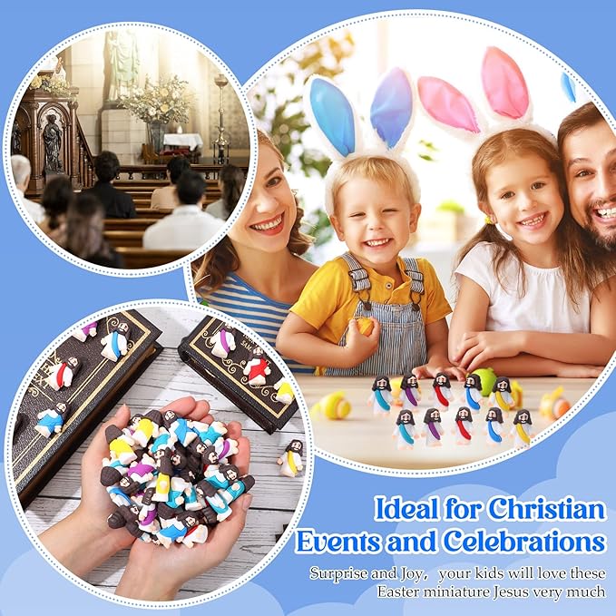 Bememo 300 Pcs Little Jesus Figures Bulk Original Design Mini Pocket Jesus Toys Rubber Figurine to Hide and Seek Religious Party Favors Sunday School Craft Baptism Gifts(Multicolored)