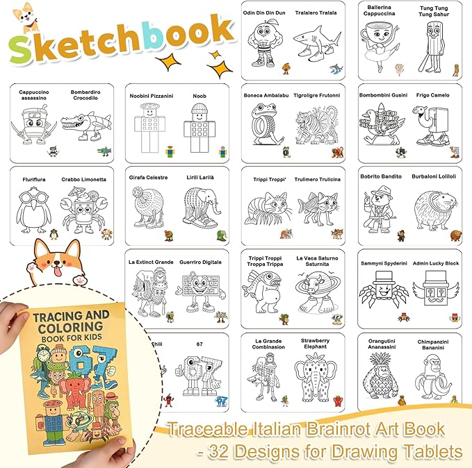 2026 2 Pack Battery Powered LED Drawing Board for Kids Ages 6+, 13.7" x 10" Light Up Dry Erase Boards with Colors, 7 Color Modes, Stand, Markers, Spray Bottle & Italian Brainrot Tracing Booklet