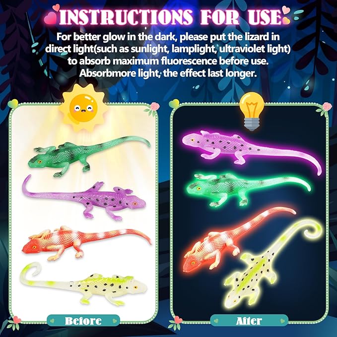 24 Pack Valentine's Day Cards for Kids with Glow in The Dark Lizard Toys, Valentines Day Gifts for Kids School Classroom Exchange, Valentine's Party Favors & Prizes for Kids