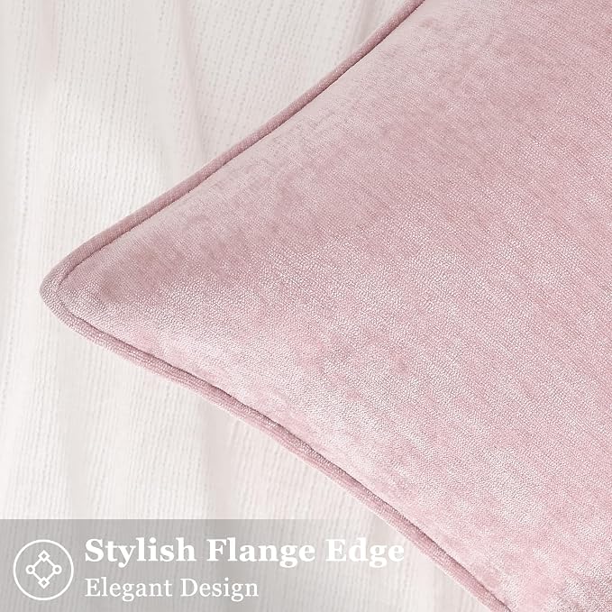decorUhome Chenille Blush Pink Velvet Throw Pillow Covers 16x16 Set of 2 | Fall Soft Couch Decorative Modern Farmhouse Pillow Cases with Elegant Design for Sofa Bed Living Room Home Decor