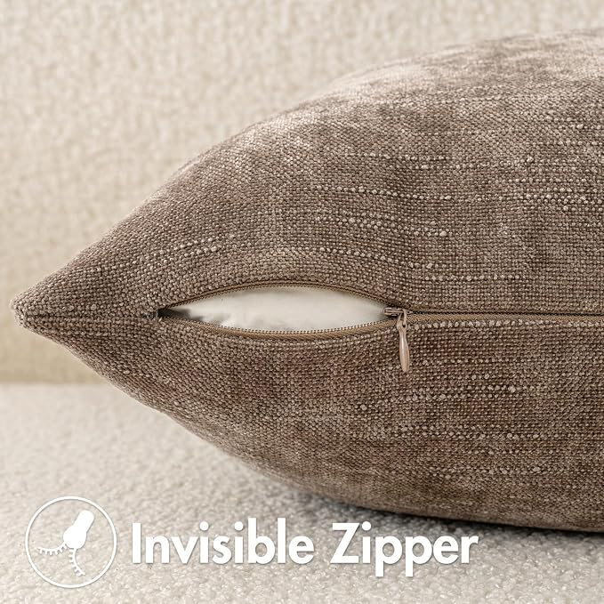 MIULEE 24x24 Inch Euro Textured Chenille Throw Pillow Covers Taupe Grey | Pack of 2 Decorative Soft Throw Pillows,Solid Textured Cushion Covers,Modern Home Decor for Bed Couch Sofa Bedroom Livingroom