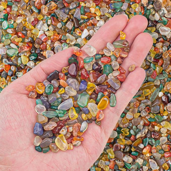 Colorful Agate Crystal Stones Crushed Quartz Chips Bulk 3 Lb, Natural Polished Tumbled Gemstones Gravel Rocks for Aquarium, Garden and Home Decoration