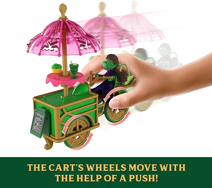 Mattel Universal Pictures’ Wicked Emerald City Dessert Cart Toy with Cart & Elphaba Small Doll & 7 Accessories, Inspired by The Movie