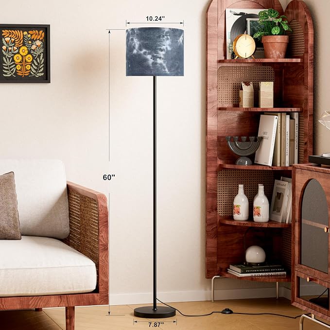 Ambimall 60'' Modern Floor Lamp with Shade, Tall Lamps for Living Room, Bedroom, Office, Dining Room, Hand-Dyed Blue Lampshade(Without Bulb)