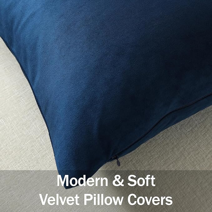 Throw Pillow Covers 16x16 Midnight Blue: Pack of 2 Cozy Soft Velvet Square Modern Luxury Decorative Throw Pillow Cases for Sofa Couch Living Room Bed Home Decor