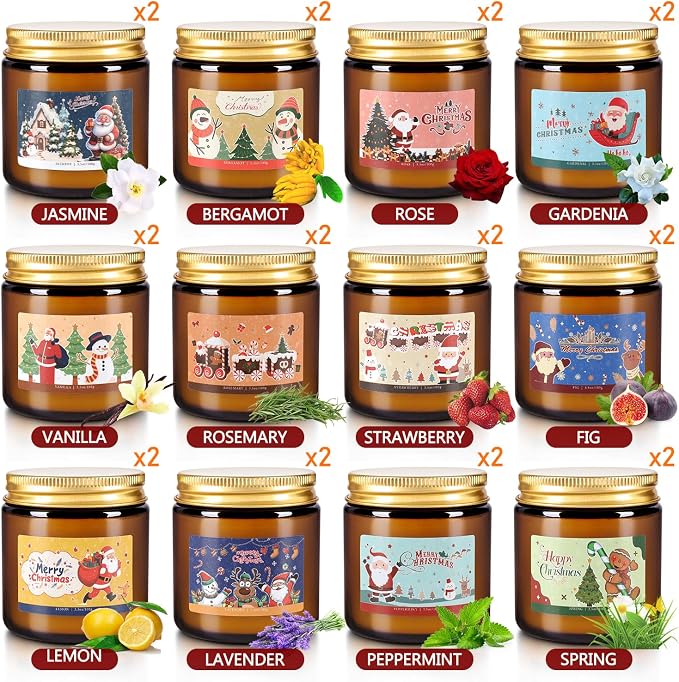 24 Pack Christmas Scented Candle Gift Set, Jar Candle Set (3.5 oz) | Premium Natural Soy Wax Candle,Clean-Burning & Long-Lasting,The Ultimate Christmas Gift & Holiday Decor