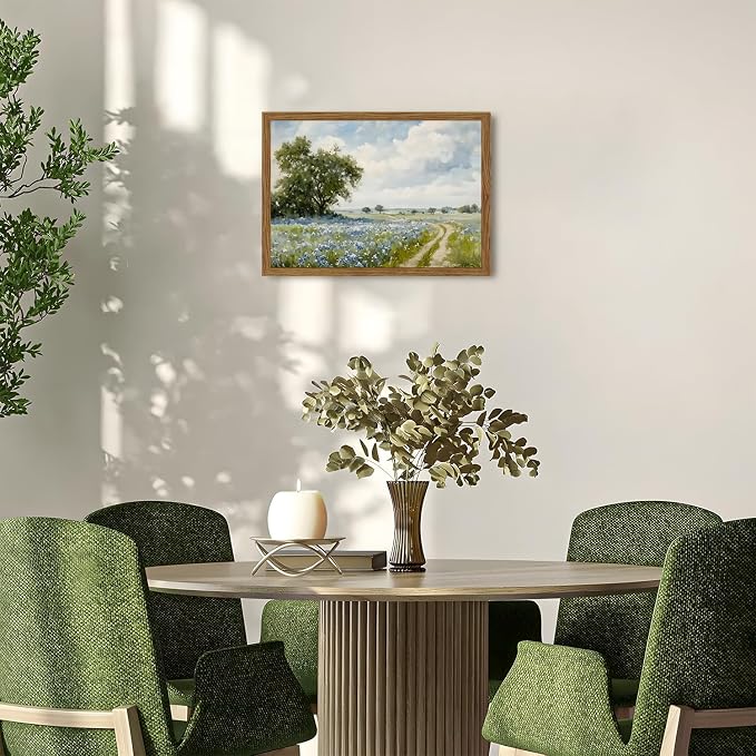 Framed Vintage Canvas Wall Art, Country Landscape Wildflower Field Wall Decor Paintings, Rustic Nature Pictures Prints Home Decor for Living Room Bedroom Bathroom Farmhouse 12x16 inch