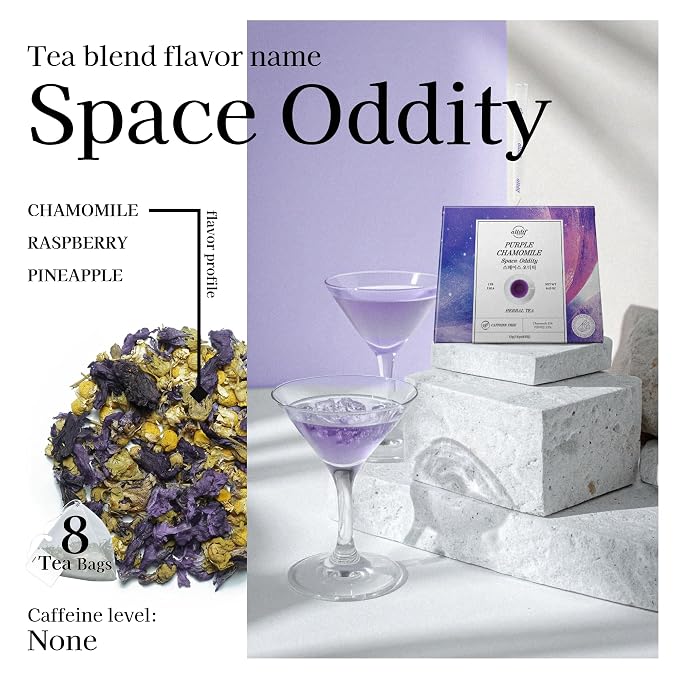 ALTDIF Purple Chamomile Space Oddity Organic Herbal Tea Bag Set - Black Tea with Muscat Grape and Rose Notes - Luxury Tea Box for Relaxation - Fancy Tea Box for Women - 8 Pyramid Teabags