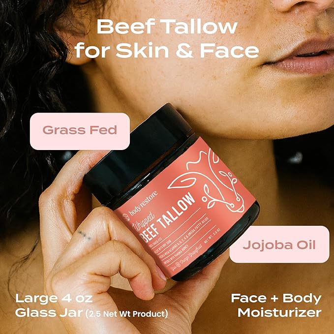 Body Restore Grass Fed Whipped Beef Tallow for Dry Skin, Face – Manuka Honey, Jojoba Oil, Valentines Day Gifts for Her and Him, Birthday Gifts for Women and Men, Travel Essentials – Citrus