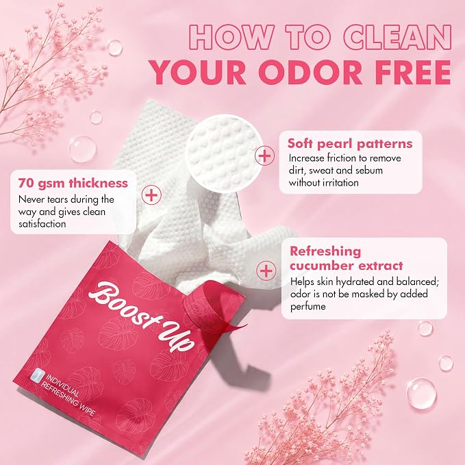 Muun Deodorant Body Wipes for Odor, 20 Count 18x20 cm Aluminum-Free Individual Wrapped Travel-Friendly Hygiene Personal Cleansing Wet Wipes for Intimate, Butt, Body