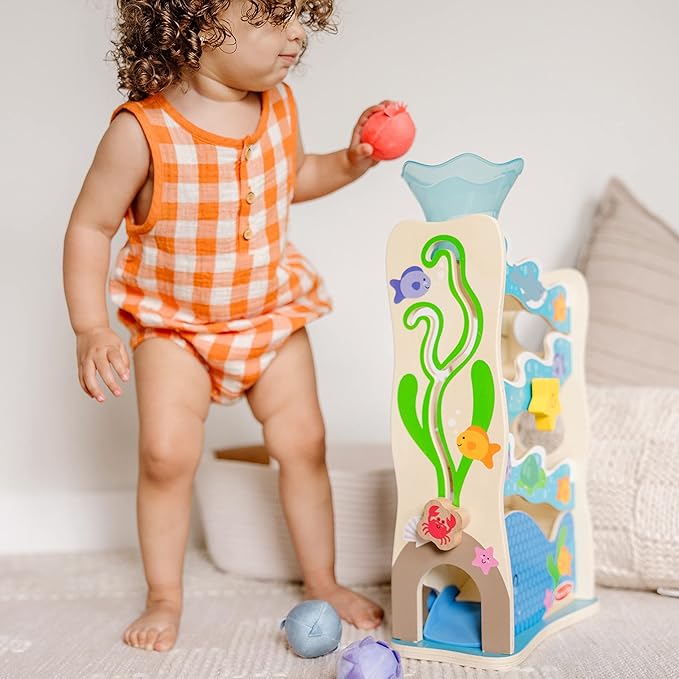 Melissa & Doug Rollables Wooden Ocean Slide Infant and Toddler Toy (5 Pieces) Ocean Themed Toys For Toddlers, Early Learning Toys For Infants And Toddlers Ages 1+ - FSC Certified
