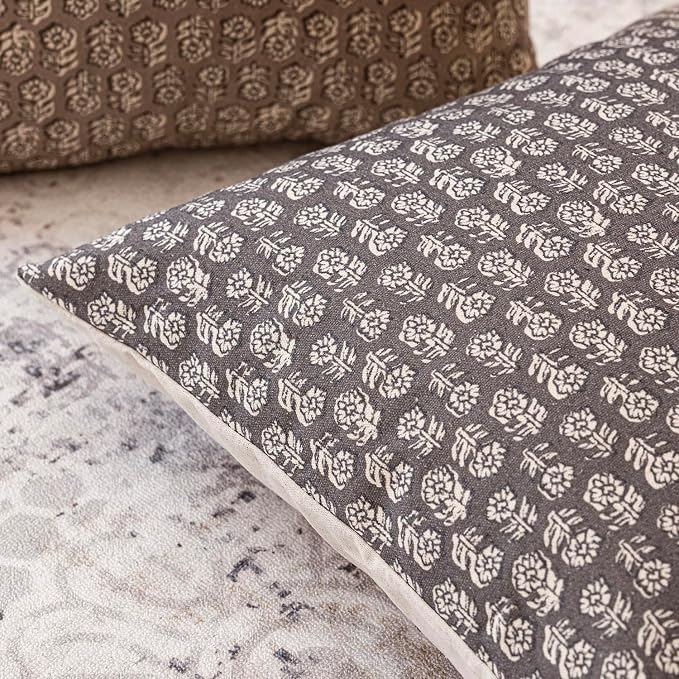 Foindtower Set of 2 Decorative Vintage Long Lumbar Throw Pillow Covers Neutral Modern Farmhouse Cushion Covers Floral Home Decor for Sofa Couch Chair Bedroom Living Room,14×36 Inch,Rustic Gray