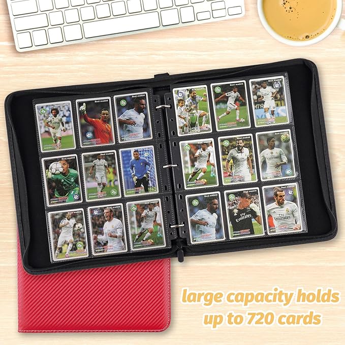 GERMUN 9 Pocket Card Binder, Premium Zip Trading Card Binder, 720 Double Sided Pocket PU Card Collection Binder, Collector Card Album, Card Folder for MTG, TCG, Sports Cards, Game Cards (Red)