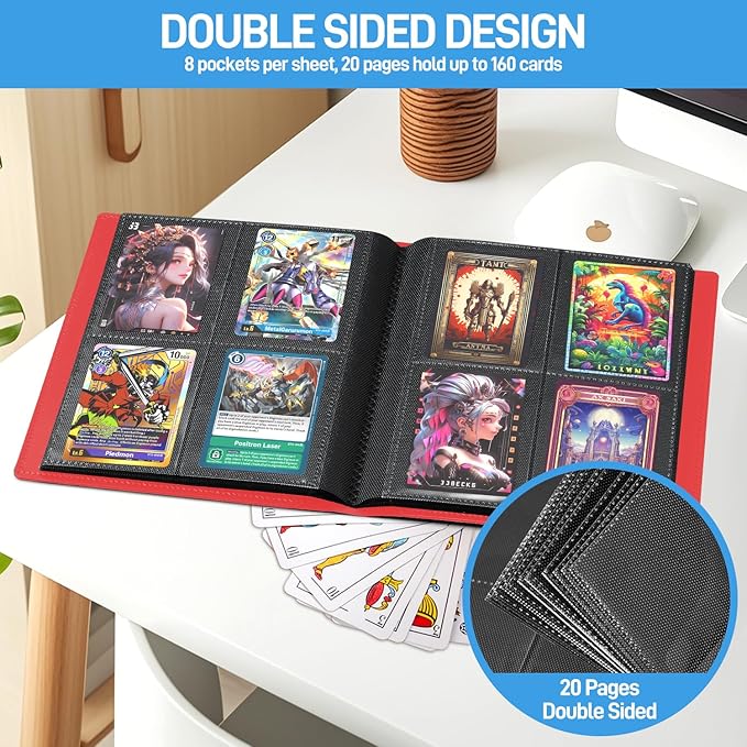 Card Binder, Upgraded 4 Pockets Trading Card Binder for Cards, Mini Collection Card Album, 160 Pockets Small Card Book Holder - Red