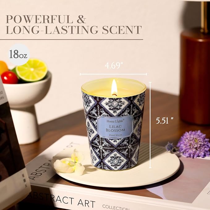 HomeLights 1-Wick Candles for Home Scented - 6.7oz Soy Wax Blend Candle Long-Lasting Fragrance, Bohemian Natural Textures Home Decor and Housewarming Gifts, Lilac Blossom