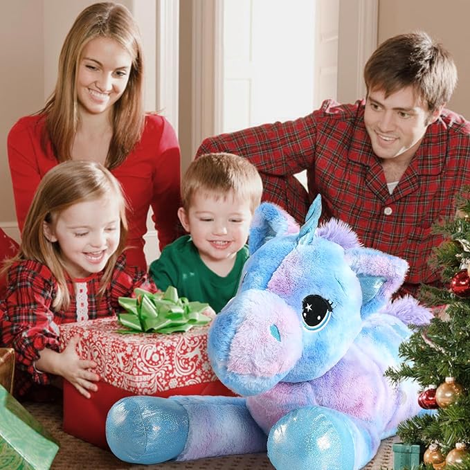 Tezituor 32in Giant Unicorn Plush Toys,Cute Rainbow Stuffed Animals,Birthday Decorations for Girls,Boys,Girlfriend,Big Unicorns Gifts for Children,Purple Blue