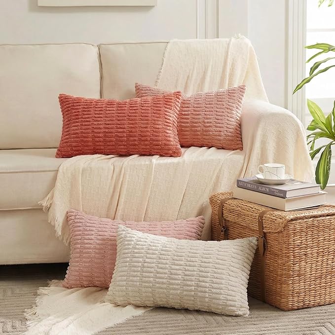 Fancy Homi 4 Packs Decorative Throw Pillow Covers for Living Room Couch Bed, Modern Farmhouse Boho Home Décor Accent Cushion Case, 24" x 16", Pink Series