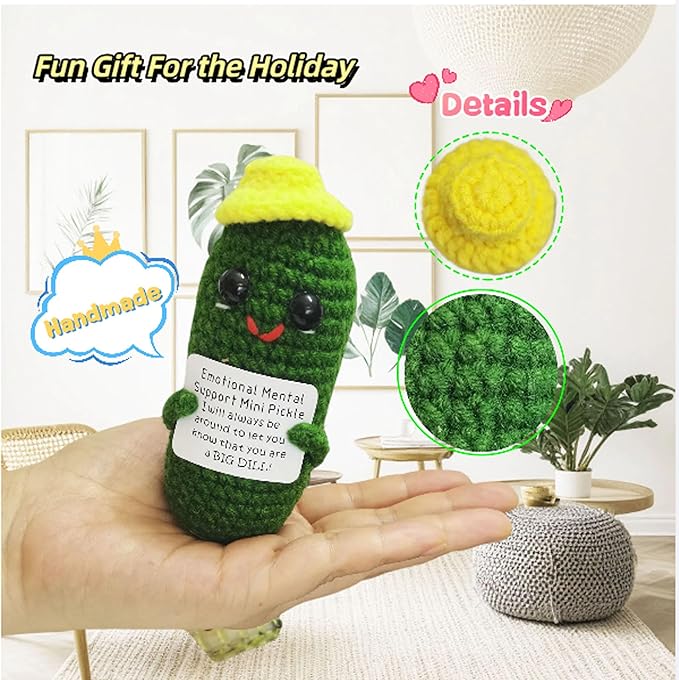 Positive Funny Potato Head with Card Mini Crochet Knitting for Handmade Emotional Support Cucumber Gifts Party Decoration Encouragement