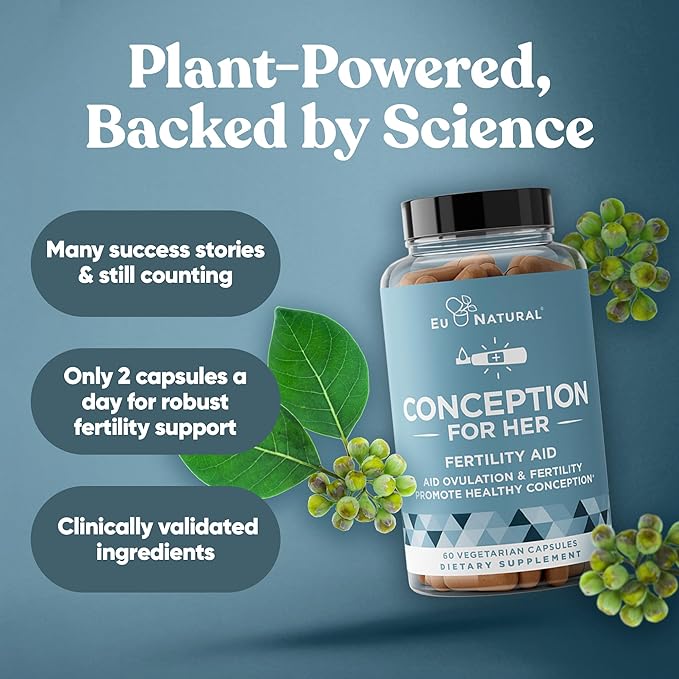 Eu Natural Conception for Her Fertility Supplements for Women - Ovulation, Hormonal Balance & Regular Cycle Support - Myo-Inositol, Folate, Folic Acid & Vitex - 120 Vegetarian Capsules