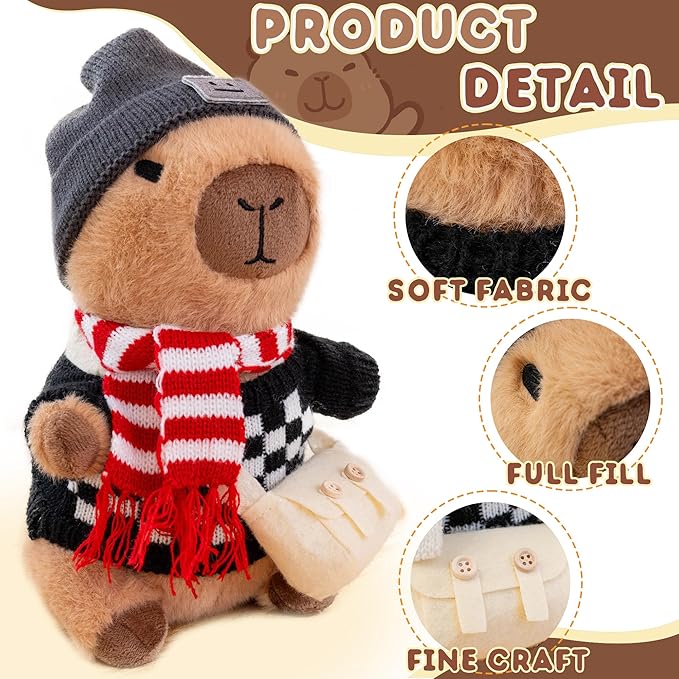 Capybara Plush with 10 Pcs Clothes & Accessories,Christmas Stuffed Animals, 10.2 in Cute Capybara Plush Toys,Birthday Gifts&Dress Up Cute Plushies for Boys/Girls (Daily-D)