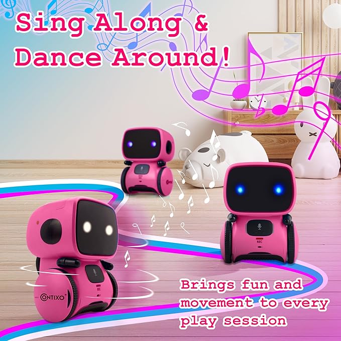 Contixo R1 Kids Robot Toy, Pink Interactive Smart Robots with Voice Control Talking Dancing Learning Touch Sensor Compact Educational Portable Toy for Boys Girls Toddlers 3-8 Years Old Birthday Gifts