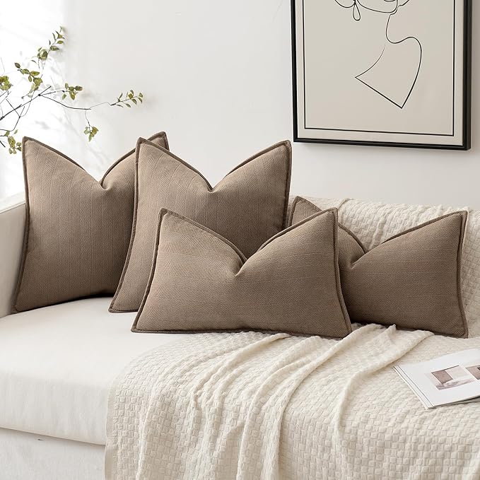 MIULEE Pack of 2 Coco Brown Euro Shams Chenille Pillow Covers 26x26 Inch | Decorative Soft Couch Throw Pillows,Farmhouse Cushion Covers,Elegant Design for Sofa,Bed,Living Room,Summer Decor