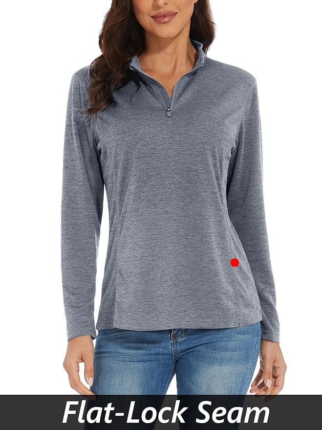 MAGCOMSEN Women's UPF 50+ Sun Shirts Long Sleeve 1/4 Zip Pullover Quick Dry Workout Hiking Tops Running Athletic Shirts