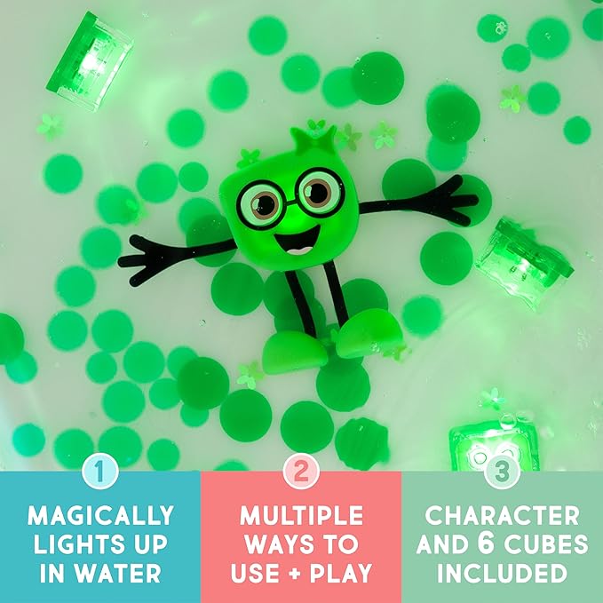New Glo Pals Pippa Water-Activated Bath Toy with 6 Reusable Light-Up Cubes for Sensory Play - Valentine Day Gift