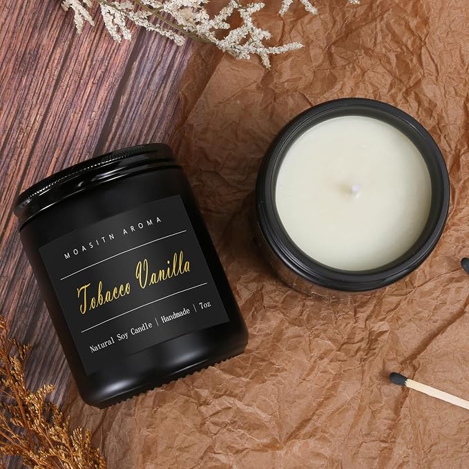 MOASITN Tobacco Vanilla Highly Scented Candle for Home|Organic Soy Candel| Handmade Long Lasting Aromatheraphy Jar Candles| Gift for Women,Men for Relaxing,Housewarming,Autumn|7oz