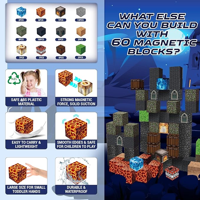 Magnetic Blocks - Build Magnetic Dark Castle Set - Magnetics Toys for Montessori Toddler Christmas Birthday Gifts - STEM Sensory Toys for 3 4 5 6 7 8 9 10 Year Old Boys & Girls